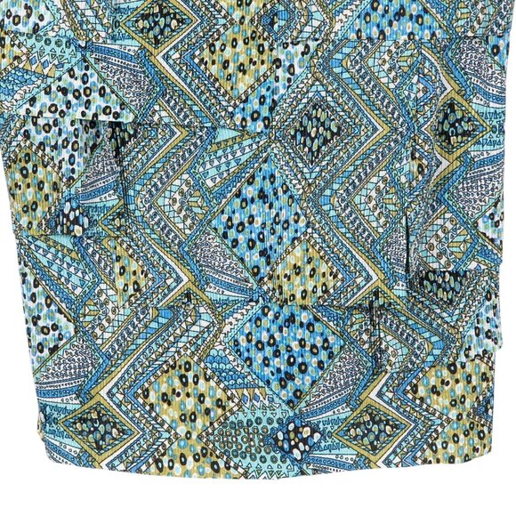 Notations Sleeveless Blouse L Womens New Ruffle Layers Geometric Blue Green - Picture 3 of 6